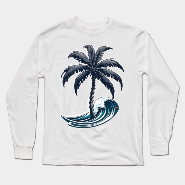 beach, surf, palm tree and waves Long Sleeve T-Shirt by NeyPlanet